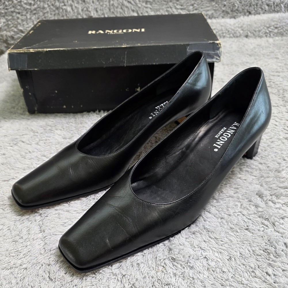 VTG NEW Rangoni Firenze Black Italian Leather Square Toe Heel Dress Pumps 10AAAA
